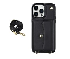 JVS Products iPhone 12 Mini hoesje - Backcover - Koord - Pasjeshouder - Portemonnee - Kunstleer - Zwart