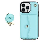 JVS Products iPhone 12 Pro hoesje - Backcover - Koord - Pasjeshouder - Portemonnee - Kunstleer - Lichtblauw