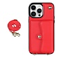 iPhone 13 hoesje - Backcover - Koord - Pasjeshouder - Portemonnee - Kunstleer - Rood kopen