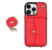 JVS Products iPhone 13 Pro Max hoesje - Backcover - Koord - Pasjeshouder - Portemonnee - Kunstleer - Rood