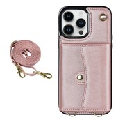 JVS Products iPhone 14 Plus hoesje - Backcover - Koord - Pasjeshouder - Portemonnee - Kunstleer - Rose Goud