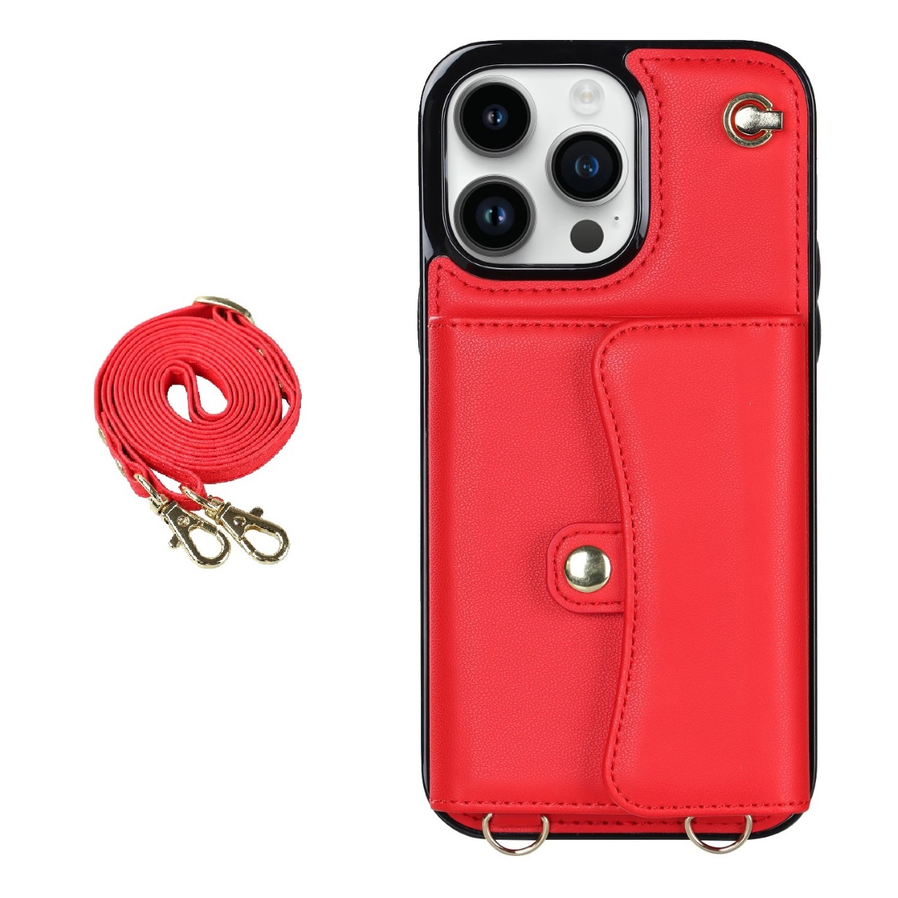 Samsung Galaxy A52 Back Cover Hoesje met Koord - Back Cover - Kunstleer - Pasjeshouder - Koord - Samsung Galaxy A52 - Rood