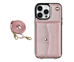 JVS Products Samsung Galaxy S21 FE hoesje - Backcover - Koord - Pasjeshouder - Portemonnee - Kunstleer - Rose Goud