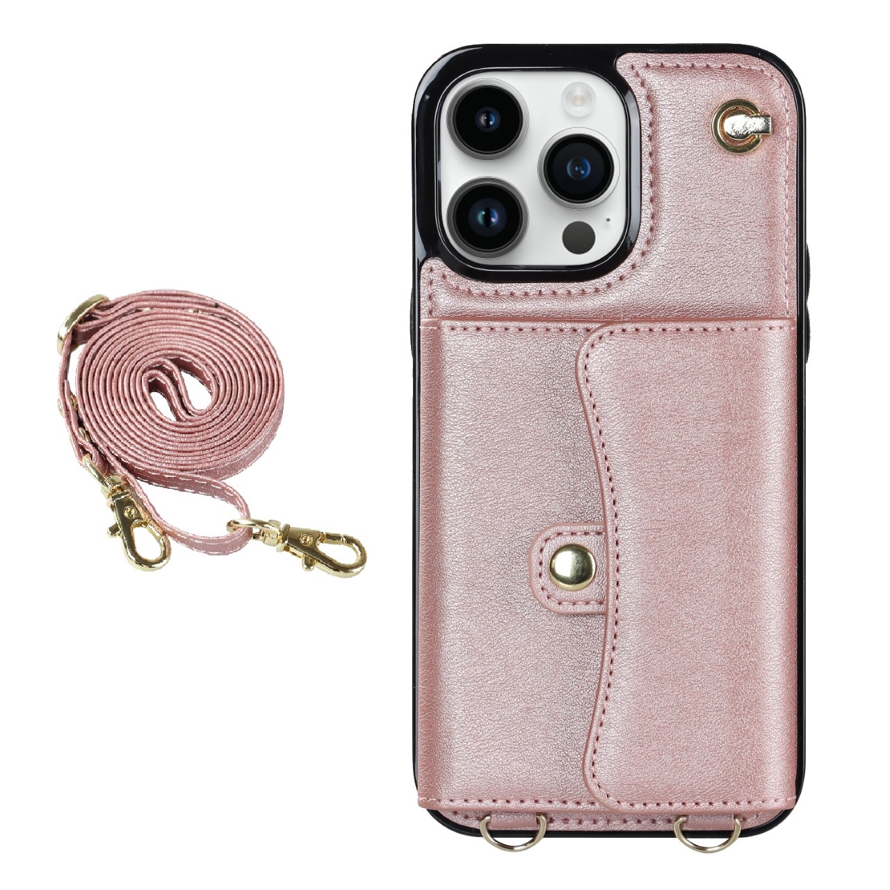 Samsung Galaxy S22 Plus Back Cover Hoesje met Koord - Back Cover - Kunstleer - Pasjeshouder - Koord - Samsung Galaxy S22 Plus - Rose Goud