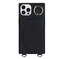 iPhone 12 Pro hoesje - Backcover - Pasjeshouder - Portemonnee - Ringhouder - Koord - Kunstleer - Zwart kopen