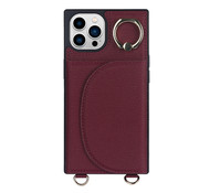 JVS Products iPhone 14 Plus hoesje - Backcover - Pasjeshouder - Portemonnee - Ringhouder - Koord - Kunstleer - Bordeaux Rood