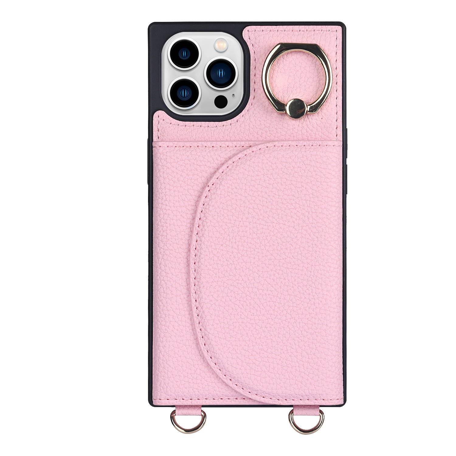 iPhone 14 Pro Max Back Cover Hoesje - Kunstleer - Pasjeshouder - Koord - iPhone 14 Pro Max - Roze