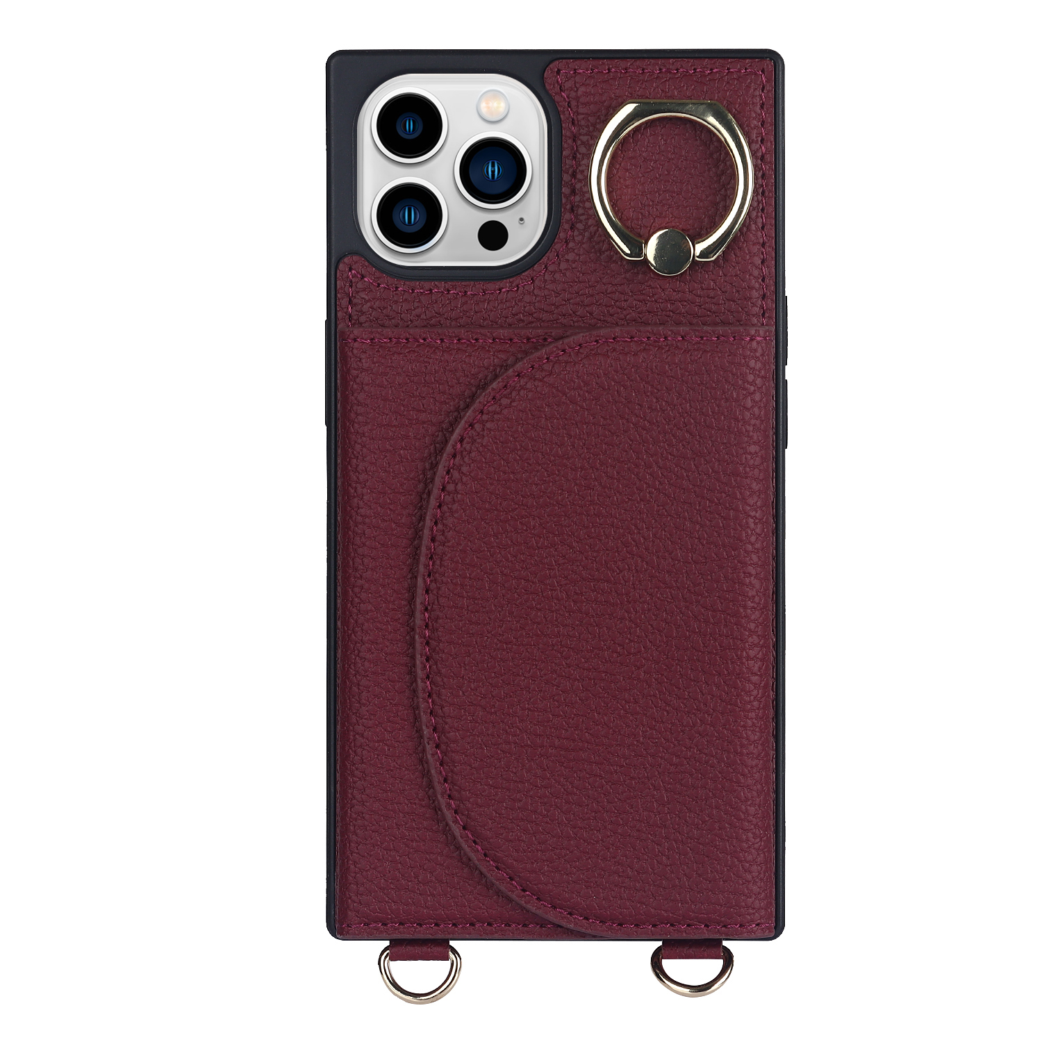 iPhone SE 2022 hoesje - Backcover - Pasjeshouder - Portemonnee - Ringhouder - Koord - Kunstleer - Bordeaux Rood afbeelding