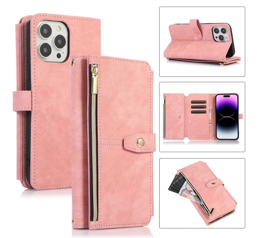 iPhone 12 Pro hoesje - Bookcase - Koord - Pasjeshouder - Portemonnee - Kunstleer - Roze kopen