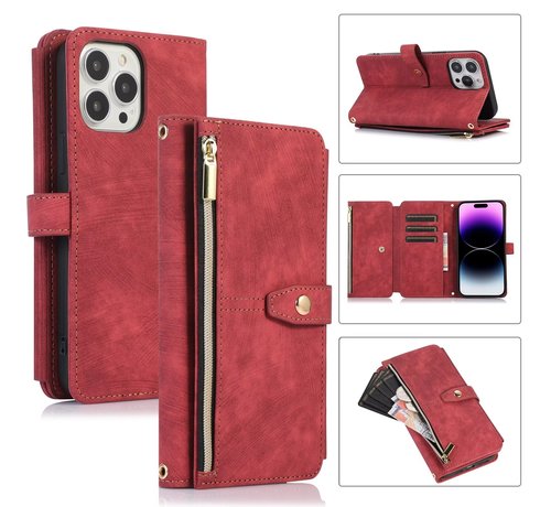 JVS Products iPhone 13 Mini hoesje - Bookcase - Koord - Pasjeshouder - Portemonnee - Kunstleer - Rood kopen