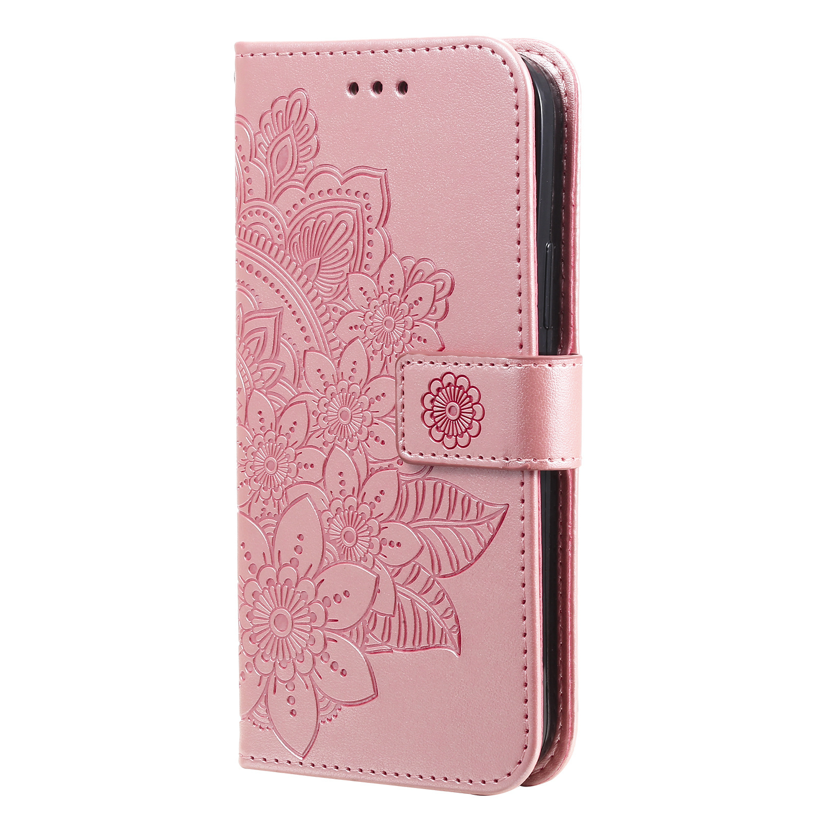 Samsung Galaxy A54 5G hoesje - Bookcase - Pasjeshouder - Portemonnee - Bloemenprint - Kunstleer - Rose Goud