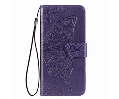 JVS Products Samsung Galaxy A54 5G hoesje - Bookcase - Pasjeshouder - Portemonnee - Vlinderpatroon - Kunstleer - Donkerpaars