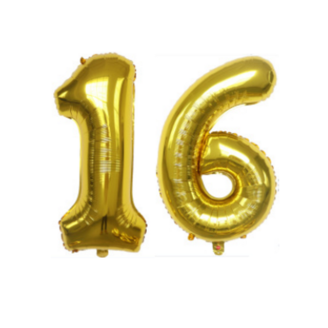 Cijferballon XL 16 - Goud - Feestversiering - 81 cm afbeelding