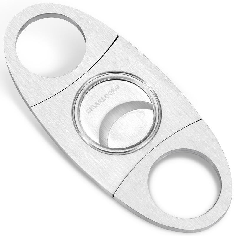 Sigarenknipper - Sigarensnijder - Sigaar Knippen - Ovaal - Tot 22 mm dik - Roestvrij Staal - 1 stuk - Mat Zilver afbeelding