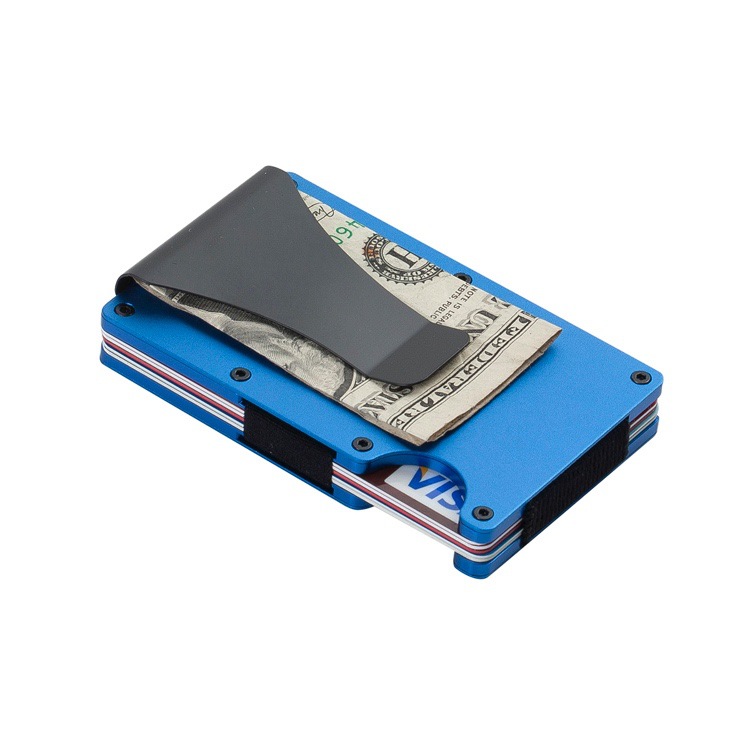 Pasjeshouder met Geldclip - Pasjeshouder - Geldclip - RFID beveiliging - Aluminium - Blauw afbeelding