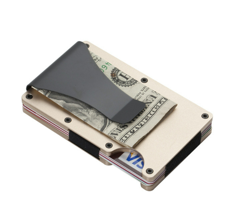 JVS Products Pasjeshouder met Geldclip - Pasjeshouder - Geldclip - RFID beveiliging - Aluminium - Goud