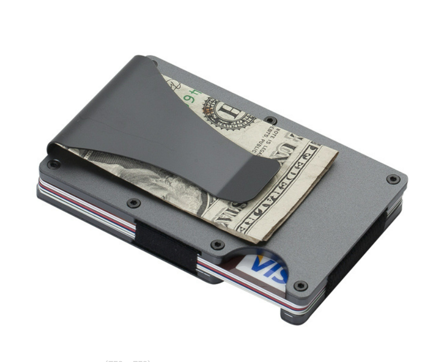 JVS Products Pasjeshouder met Geldclip - Pasjeshouder - Geldclip - RFID beveiliging - Aluminium - Grijs