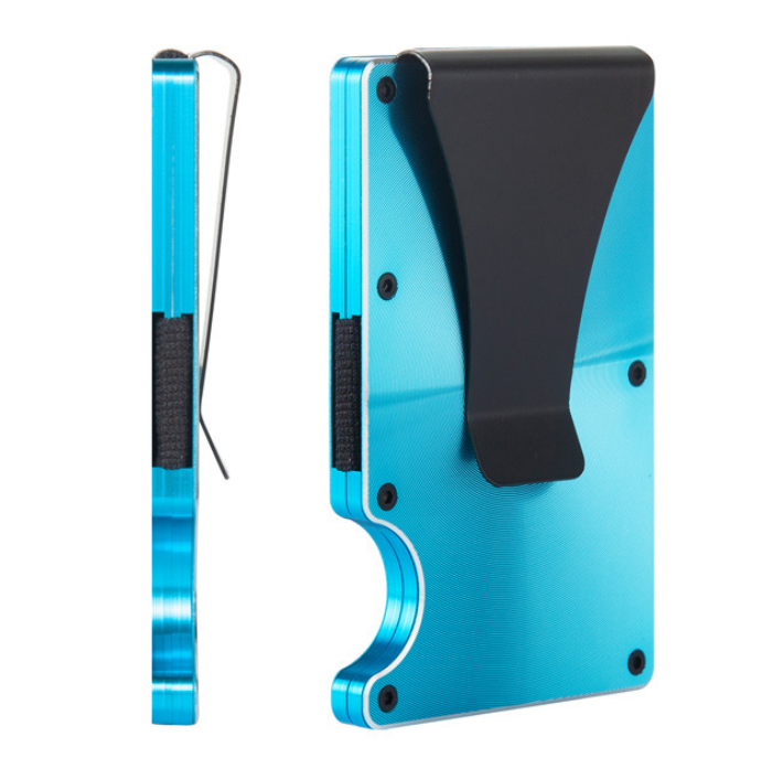 Pasjeshouder met geldclip - Pasjeshouder - Geldclip - RFID beveiliging - Aluminium - Lichtblauw afbeelding