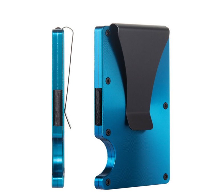 Pasjeshouder met geldclip - Pasjeshouder - Geldclip - RFID beveiliging - Aluminium - Blauw afbeelding