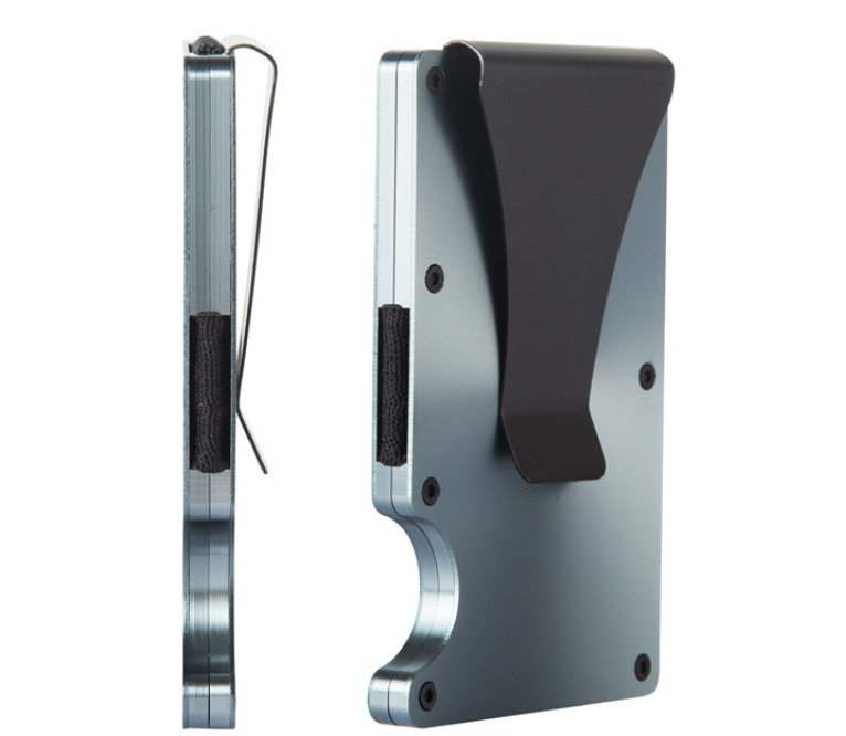 Pasjeshouder met geldclip - Pasjeshouder - Geldclip - RFID beveiliging - Aluminium - Grijs afbeelding
