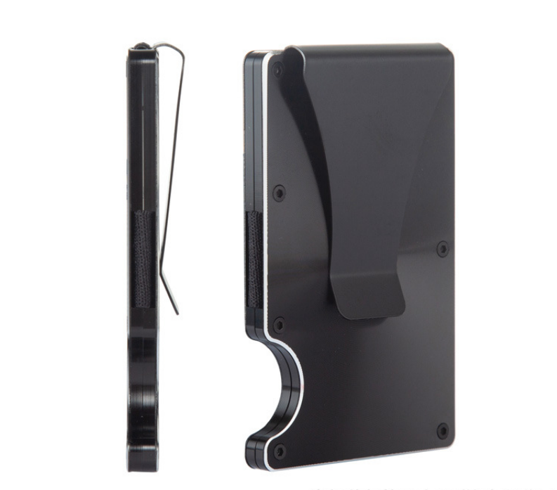 Pasjeshouder met geldclip - Pasjeshouder - Geldclip - RFID beveiliging - Aluminium - Zwart afbeelding
