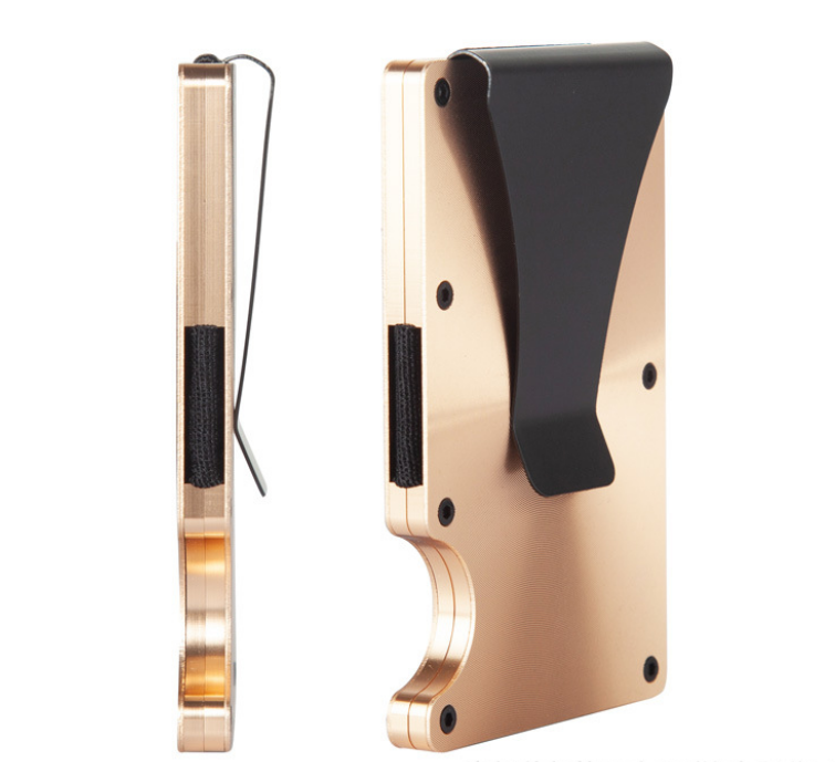 Pasjeshouder met geldclip - Pasjeshouder - Geldclip - RFID beveiliging - Aluminium - Goud afbeelding