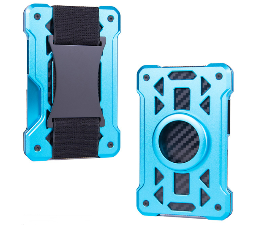 Pasjeshouder met Geldclip - Pasjeshouder - Geldclip - Airtag - RFID beveiliging - Aluminium - Blauw afbeelding
