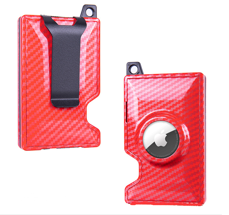 Pasjeshouder met Geldclip - Pasjeshouder - Geldclip - Airtag - RFID beveiliging - Carbon - Rood afbeelding