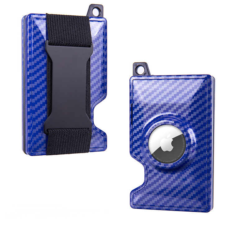 Pasjeshouder met Geldclip - Pasjeshouder - Geldclip - Airtag - RFID beveiliging - Carbon - Blauw afbeelding