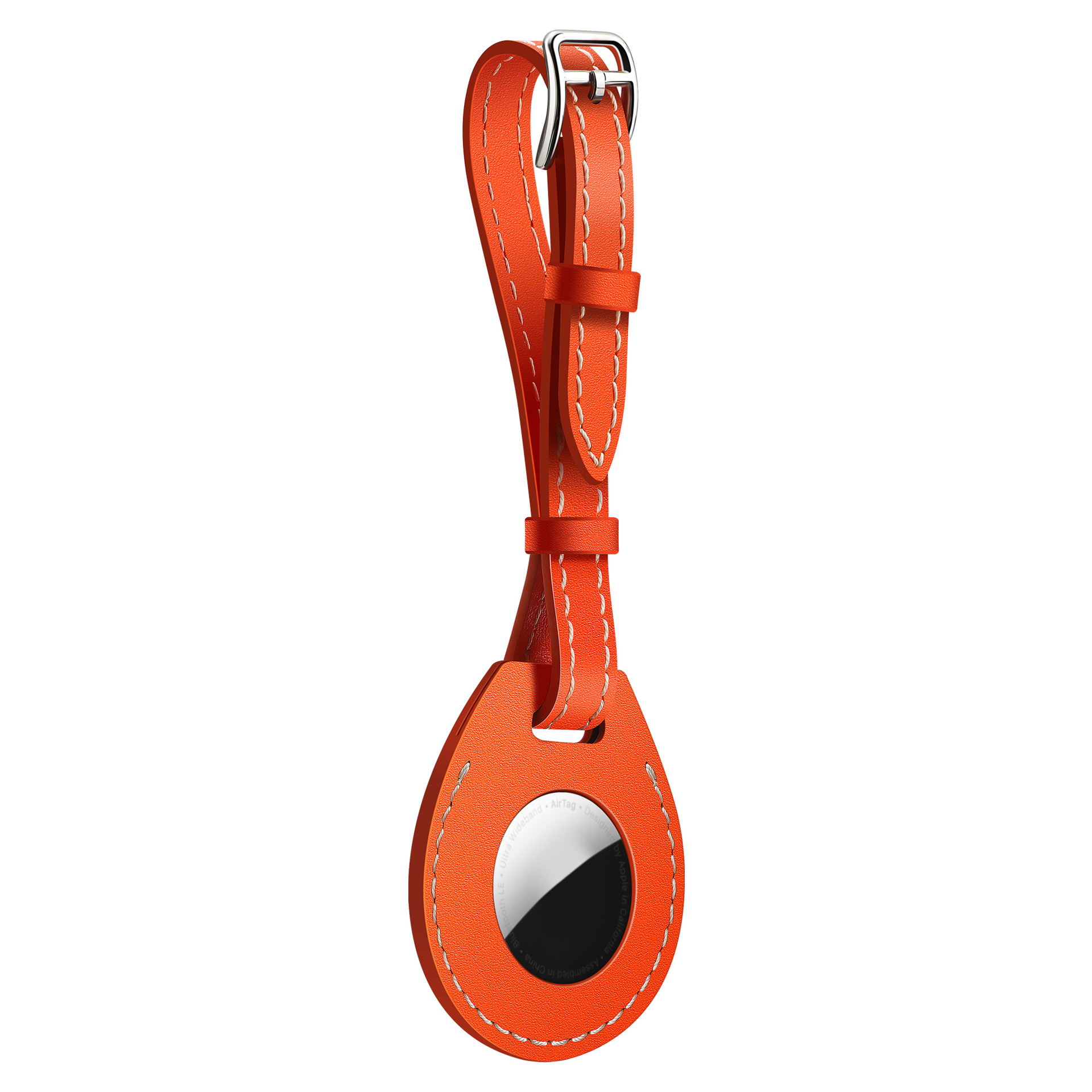 Hoesje geschikt voor AirTag - Riem - Houder - Leer - Case - Bescherming - Hanger - Oranje afbeelding