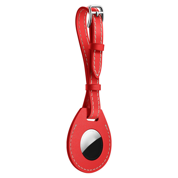 JVS Products Hoesje geschikt voor AirTag - Riem - Houder - Leer - Case - Bescherming - Hanger - Rood