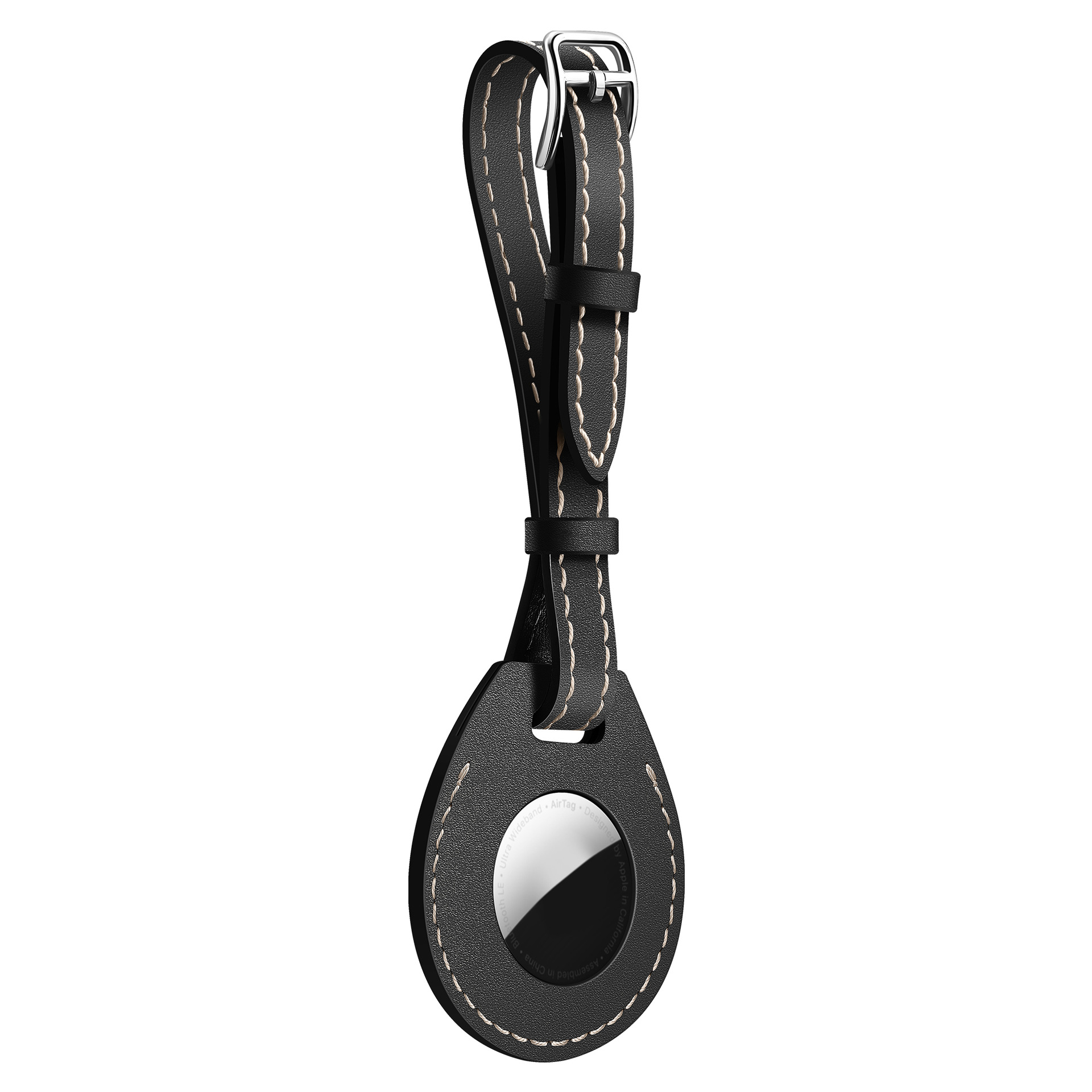 Hoesje geschikt voor AirTag - Riem - Houder - Leer - Case - Bescherming - Hanger - Zwart afbeelding