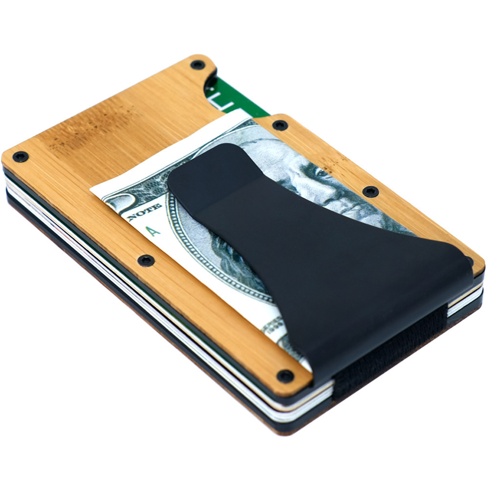 Houten Pasjeshouder met Geldclip - Pasjeshouder - Geldclip - RFID beveiliging - Hout - Bruin afbeelding