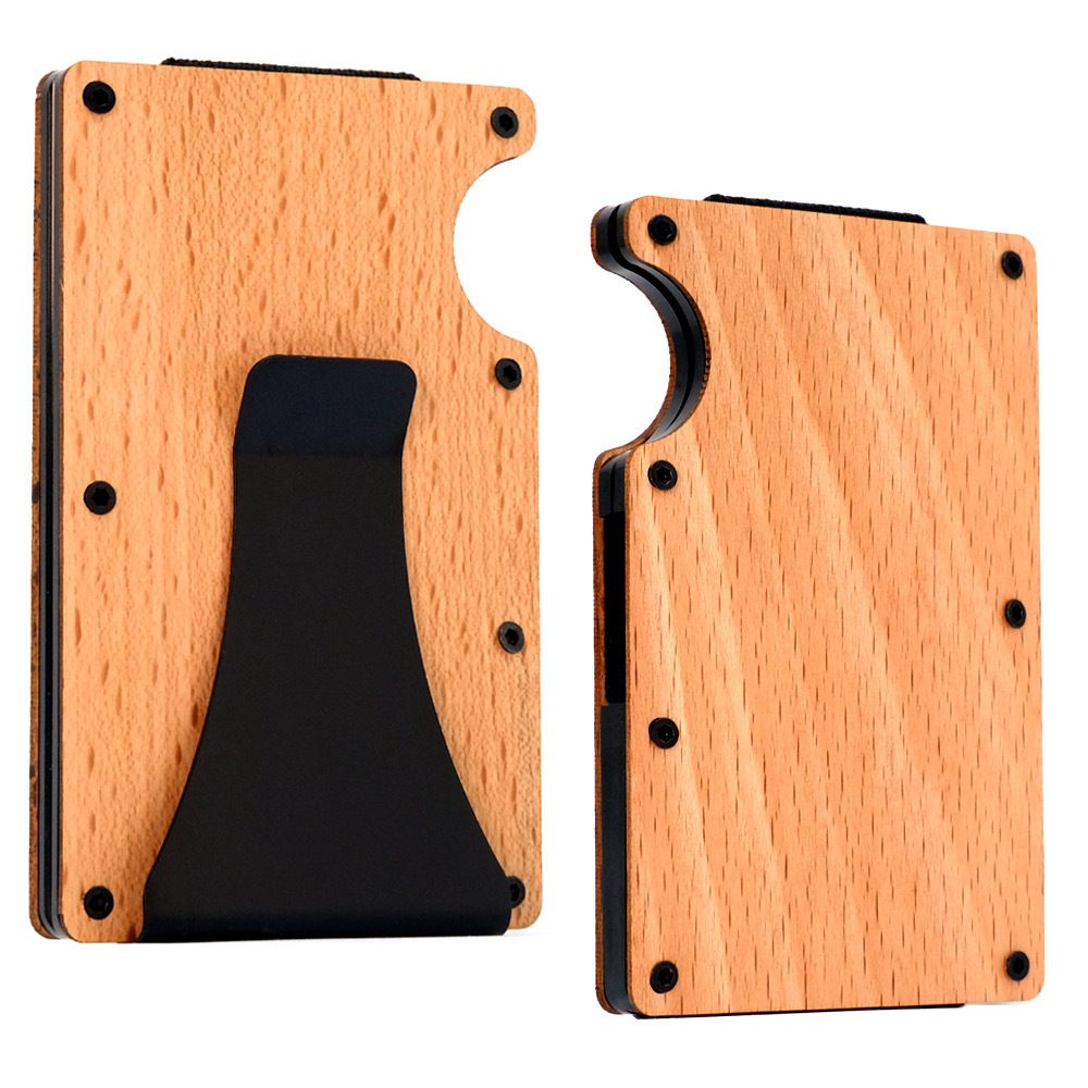 Houten Pasjeshouder met Geldclip - Pasjeshouder - Geldclip - RFID beveiliging - Hout - Lichtbruin afbeelding