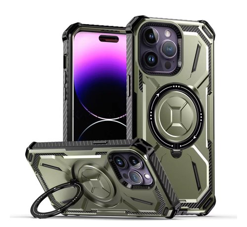 JVS Products iPhone 12 Pro Max hoesje - Backcover - Geschikt voor MagSafe - Rugged Armor - Extra valbescherming - Ringhouder - TPU - Groen kopen