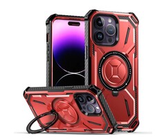 JVS Products iPhone 13 hoesje - Backcover - Geschikt voor MagSafe - Rugged Armor - Extra valbescherming - Ringhouder - TPU - Rood