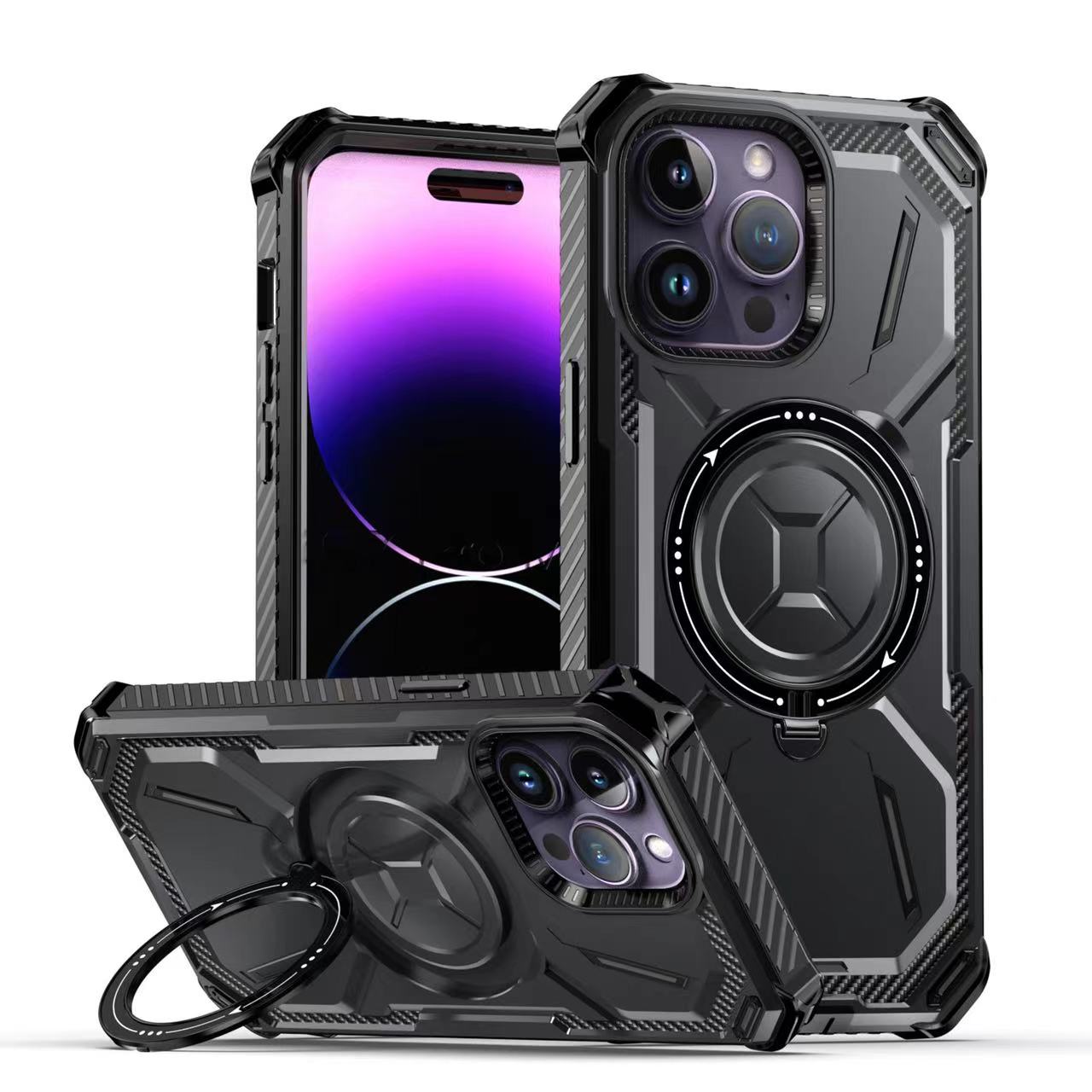 iPhone 13 Pro hoesje - Backcover - Geschikt voor MagSafe - Rugged Armor - Extra valbescherming - Ringhouder - TPU - Zwart afbeelding