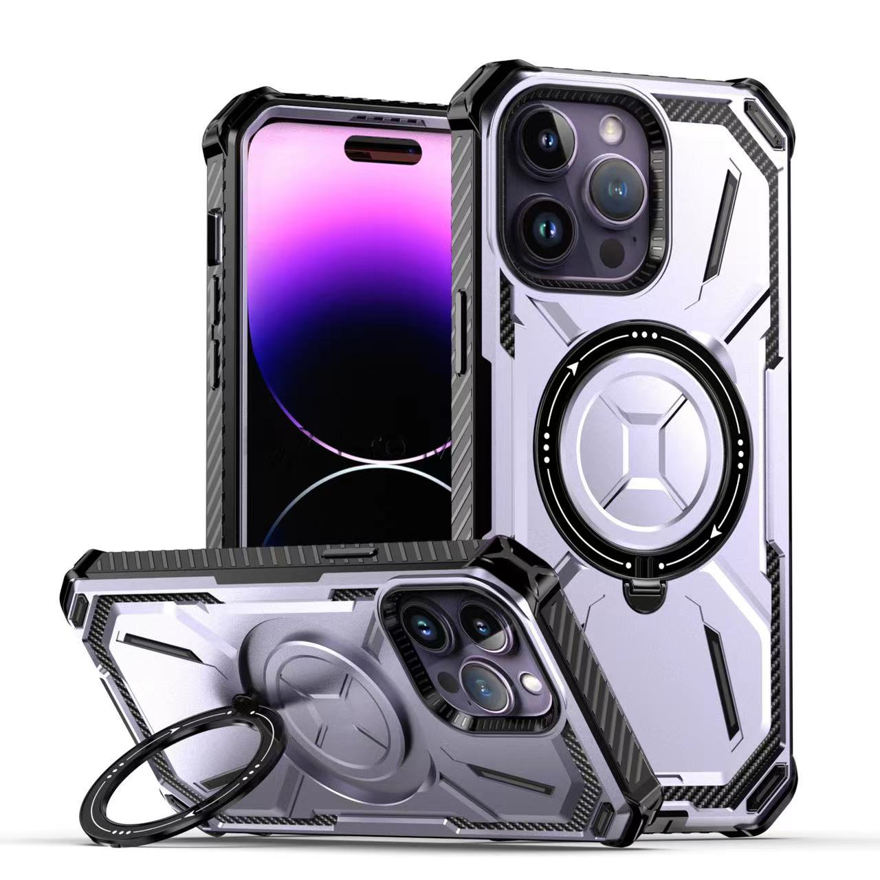 iPhone 11 Pro hoesje - Backcover - Geschikt voor MagSafe - Rugged Armor - Extra valbescherming - Ringhouder - TPU - Lichtpaars afbeelding