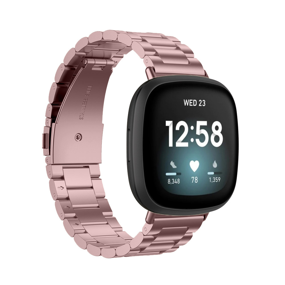 Bandje geschikt voor Fitbit Sense - Maat One Size - Metalen band - Polsband - Vouw Sluiting - Metaal - Roze afbeelding