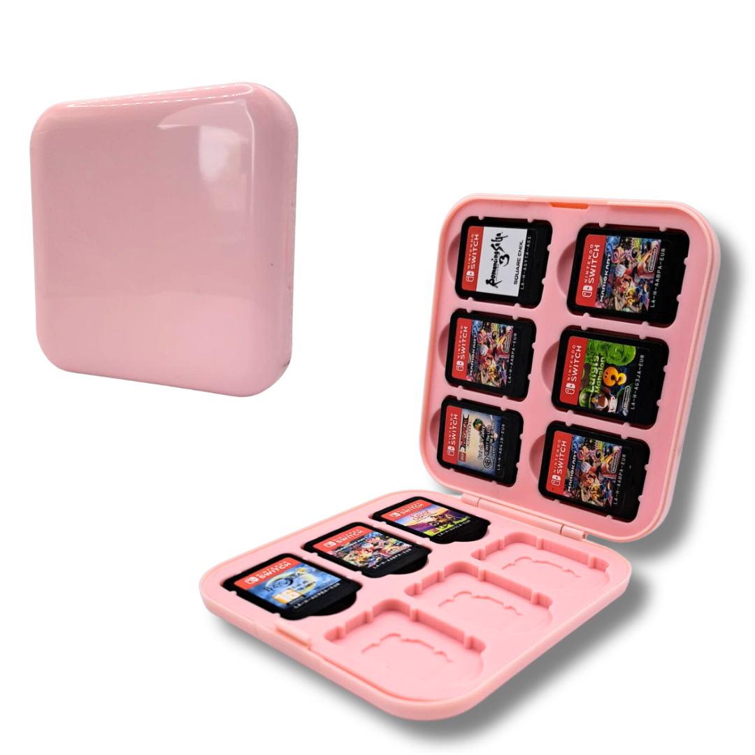 Game Card Case geschikt voor Nintendo Switch games - Accessoires Switch - 12 Games - Opbergen - Beschermen - Travel Koffer - Plastic - Siliconen - Roze afbeelding