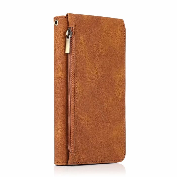 JVS Products Samsung Galaxy A52 hoesje - Bookcase - Pasjeshouder - Portemonnee - Rits - Kunstleer - Bruin