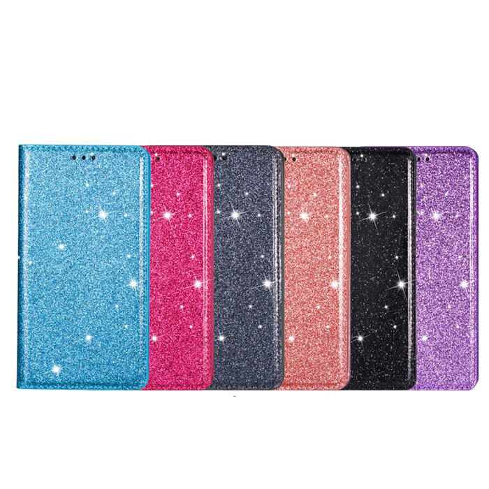 JVS Products Samsung Galaxy A54 5G hoesje - Bookcase - Pasjeshouder - Portemonnee - Glitter - TPU - Paars