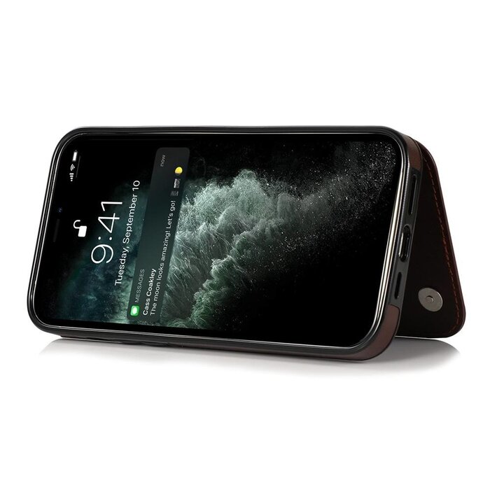 JVS Products iPhone 13 Pro hoesje - Backcover - Pasjeshouder - Portemonnee - Bloemenprint - Kunstleer - Bruin