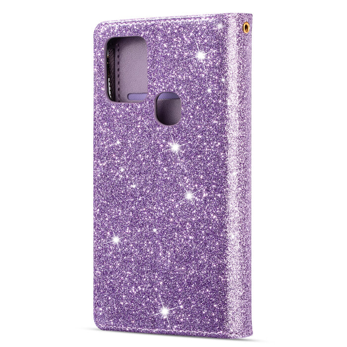 JVS Products iPhone 8 hoesje - Bookcase - Koord - Pasjeshouder - Portemonnee - Glitter - Bloemenpatroon - Kunstleer - Paars