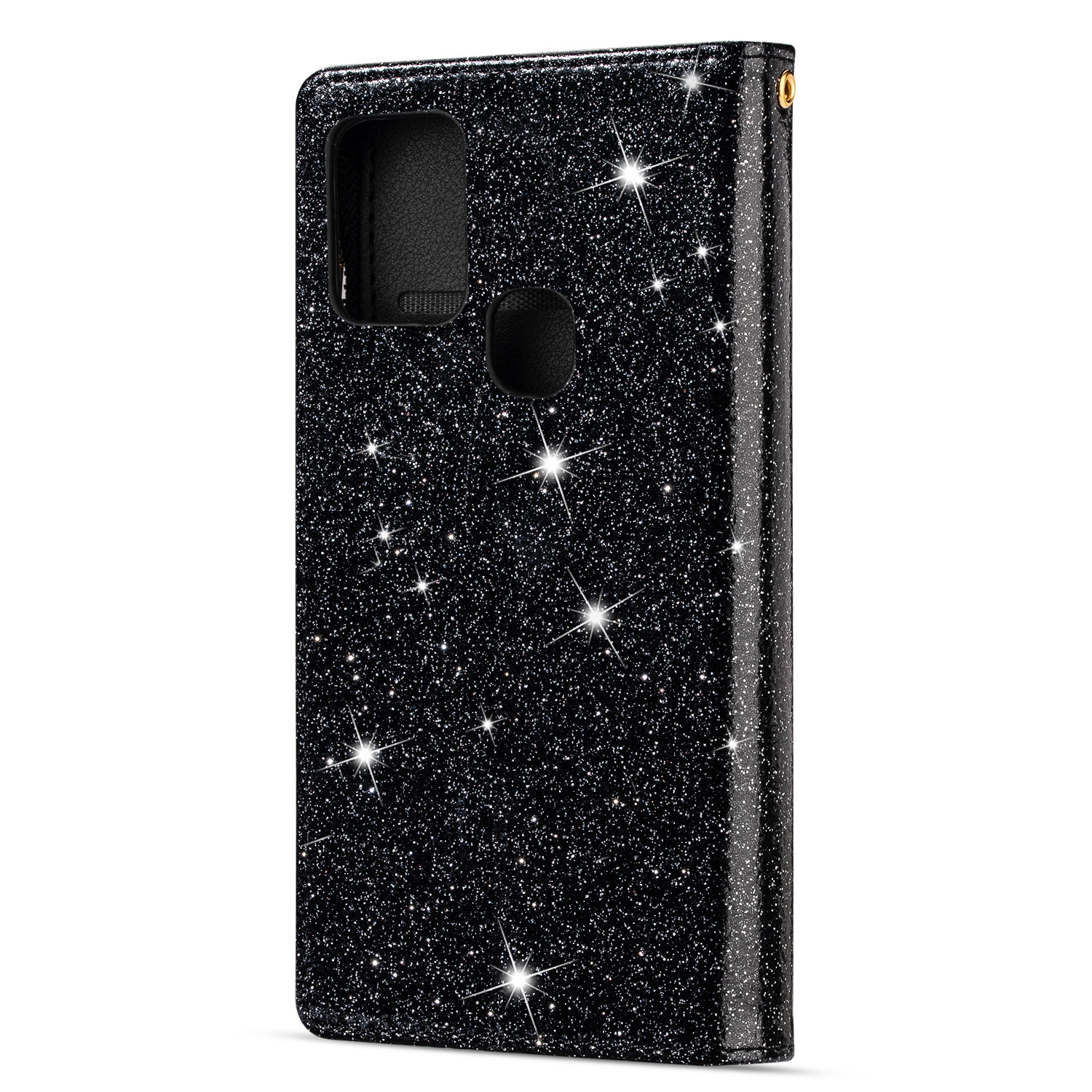 JVS Products Samsung Galaxy S10 Plus hoesje - Bookcase - Koord - Pasjeshouder - Portemonnee - Glitter - Bloemenpatroon - Kunstleer - Zwart