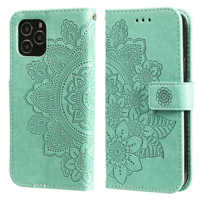 JVS Products iPhone SE 2020 hoesje - Bookcase - Pasjeshouder - Portemonnee - Bloemenprint - Kunstleer - Turquoise