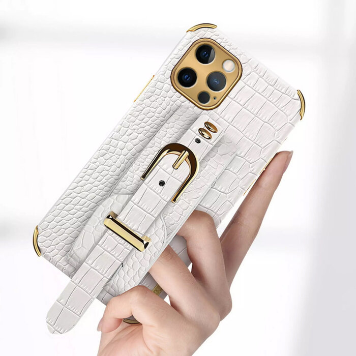 JVS Products Samsung Galaxy A72 hoesje - Backcover - Slangenprint - Handvat - Gesp - Kunstleer - Rood