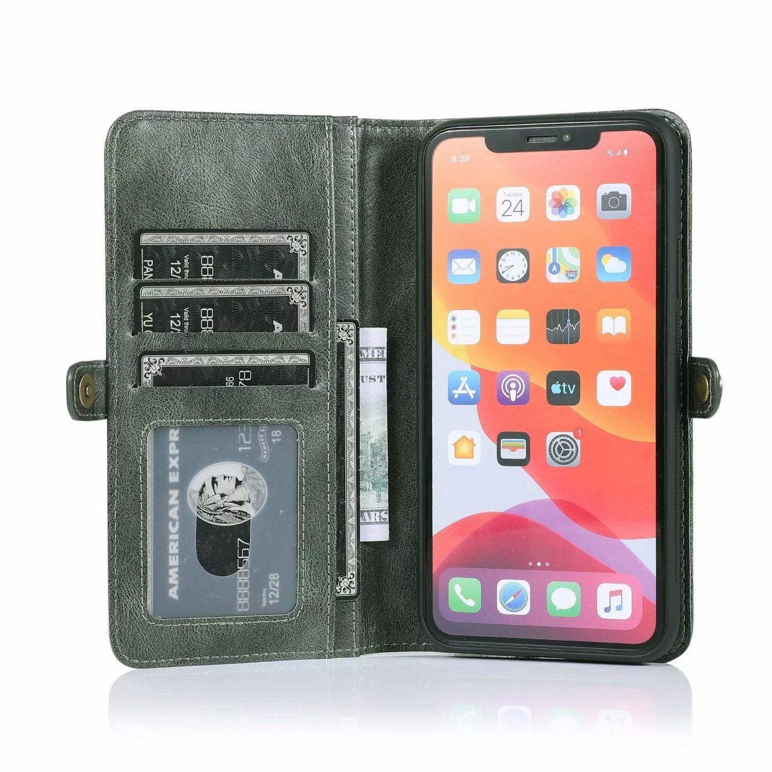 JVS Products iPhone 14 Pro hoesje - Bookcase - Afneembaar 2 in 1 - Backcover - Pasjeshouder - Portemonnee - Kunstleer - Groen