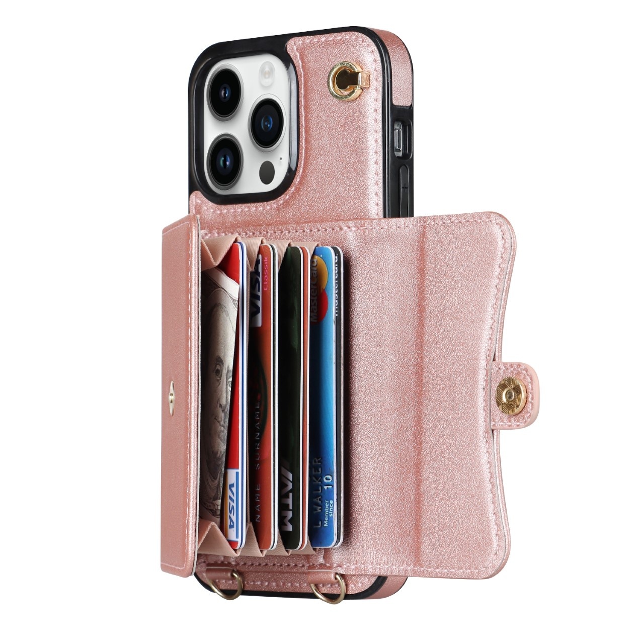 JVS Products iPhone 11 Pro Max hoesje - Backcover - Koord - Pasjeshouder - Portemonnee - Kunstleer - Rose Goud