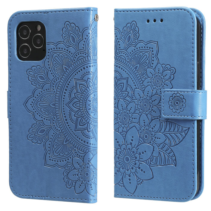 JVS Products OPPO Find X5 hoesje - Bookcase - Pasjeshouder - Portemonnee - Bloemenprint - Kunstleer - Blauw